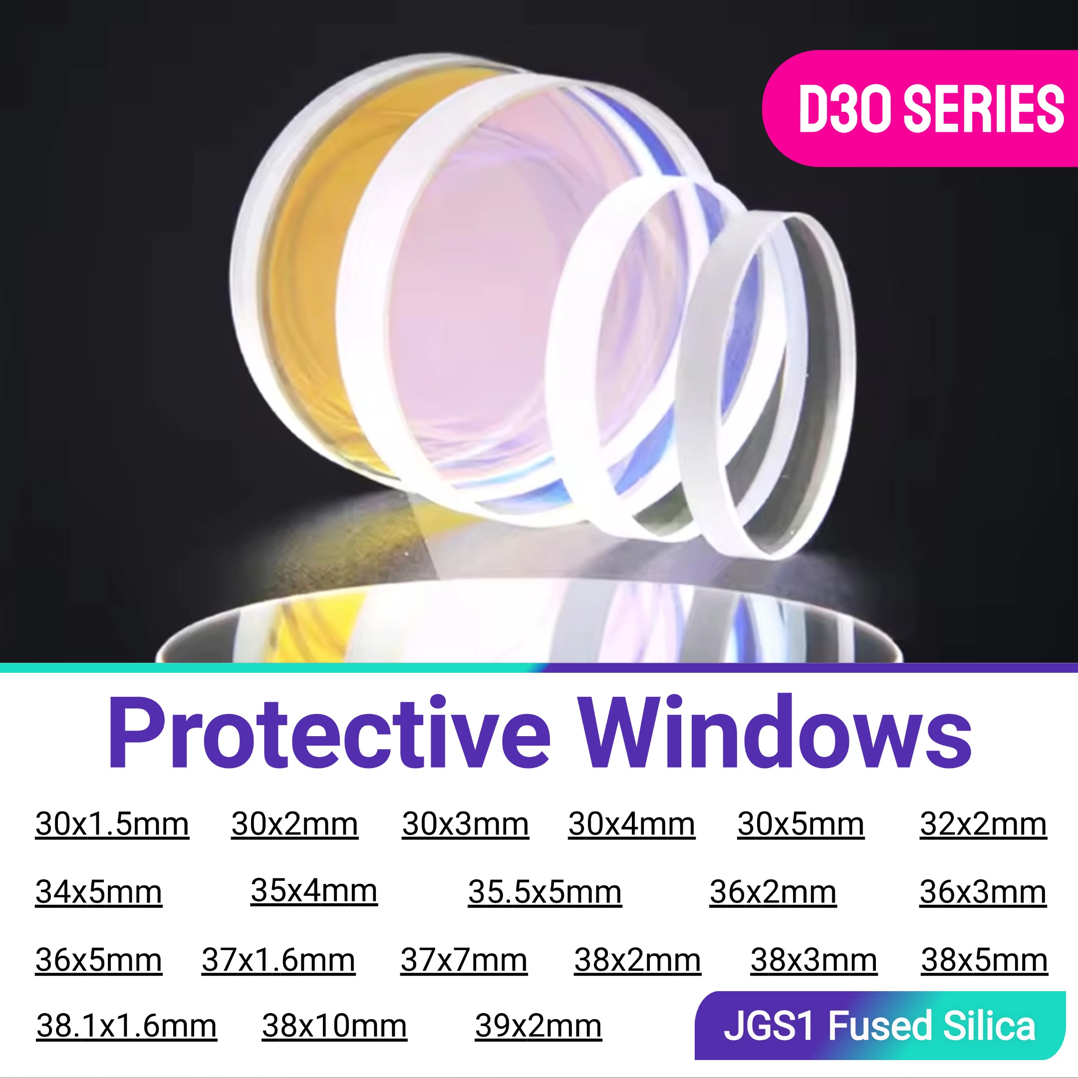 Industrial Fiber Laser - Header Protective Windows Lense 30x1.5 30x5